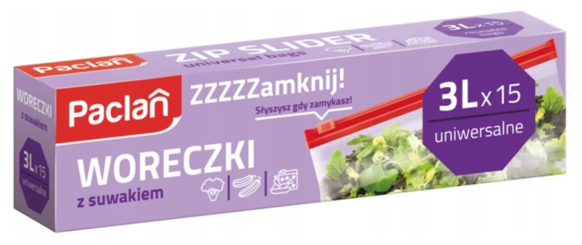 Paclan Woreczki z suwakiem 3L 15 sztuk