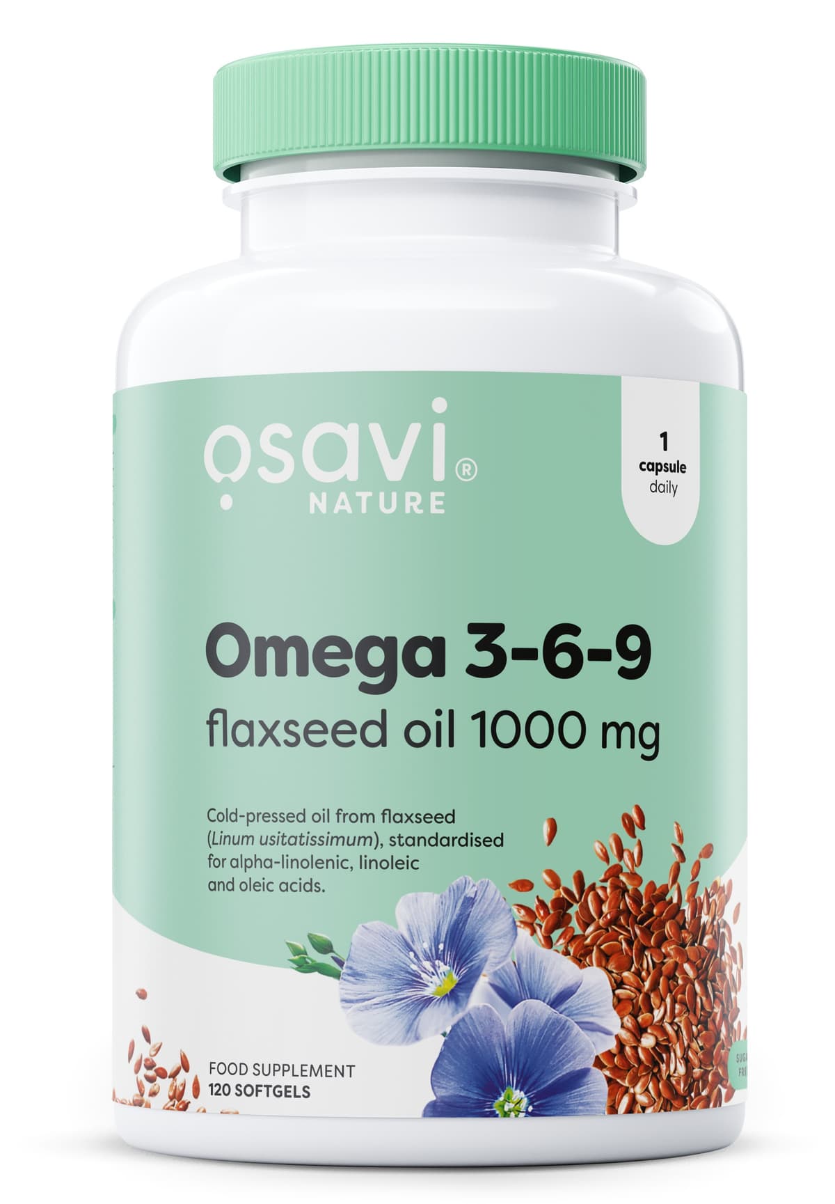 Omega 3-6-9 Flaxseed Oil 1000mg - 120 Softgels | Osavi Advanced – Osavi förpackning