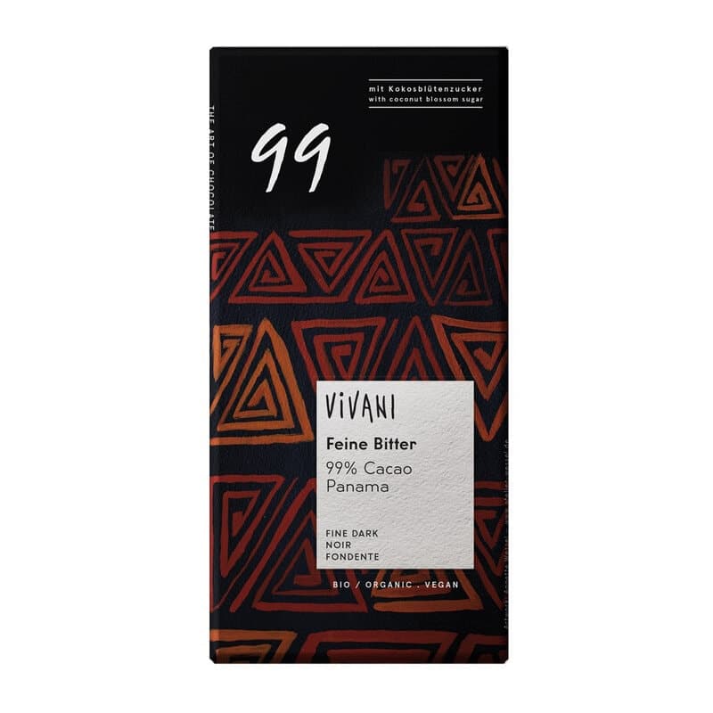 Dunkle Vegane Schokolade 99% 80g – Vivani Verpackung