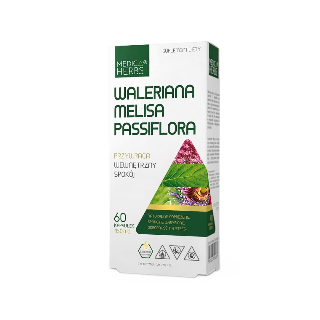 Medica Herbs - Valerian Melissa Passionflower, 60 kapsler – Medica Herbs emballage