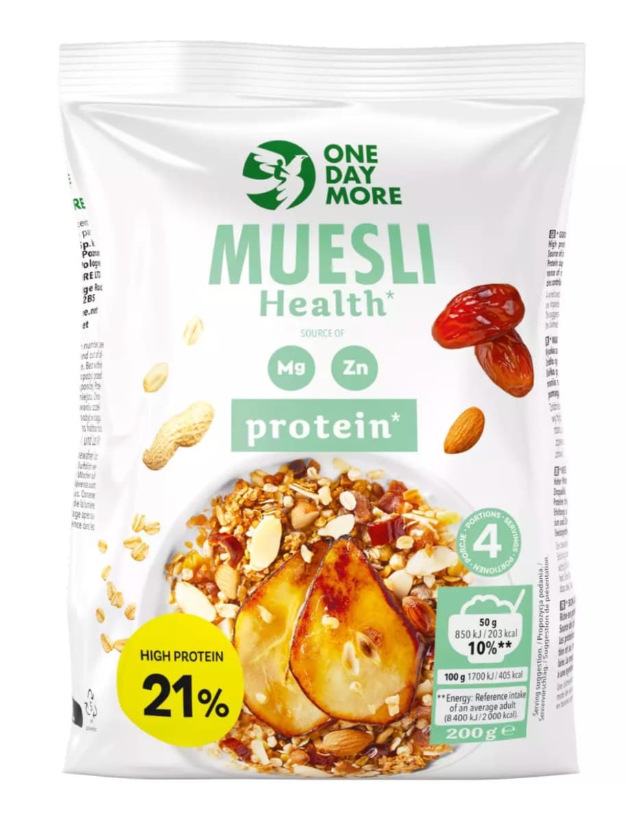 ONEDAYMORE Muesli Health Protein 200g – One Day More packaging
