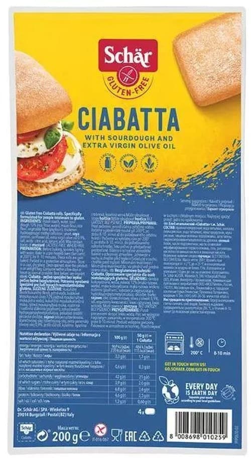 Schär - Ciabatta - 200g (4x50g) – Schär förpackning