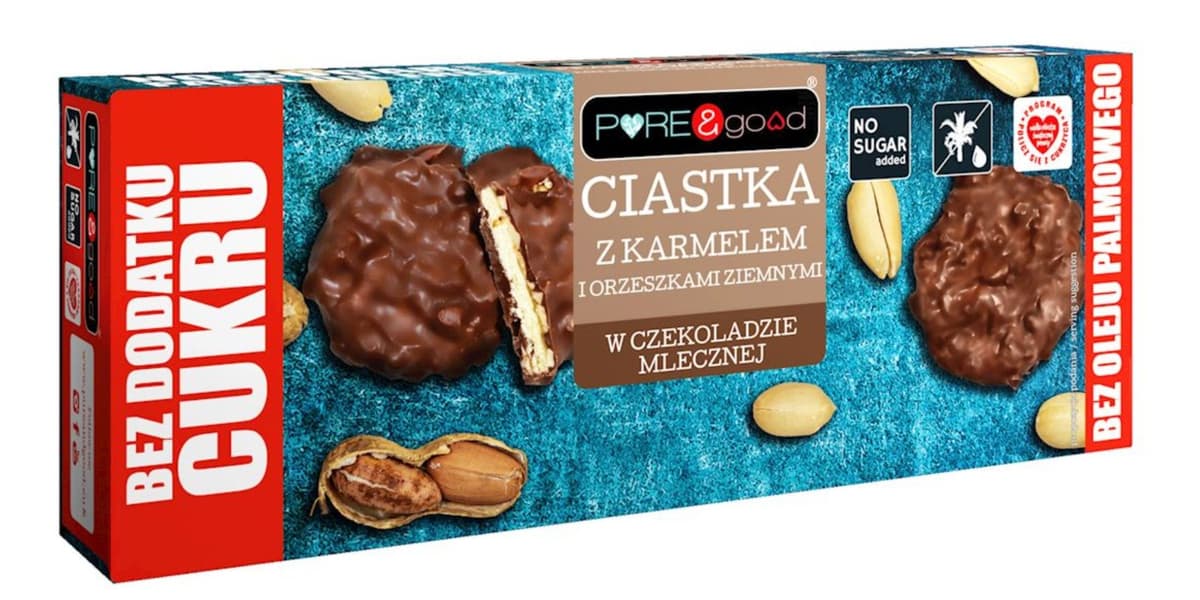 PURE & GOOD Koekjes met karamel en noten in chocolade zonder toegevoegde suiker 128 g | EKO WITAL