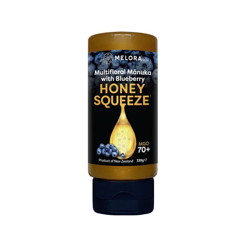 Miele di Manuka 70+ MGO Blueberry Squeeze 330g – Melora confezione