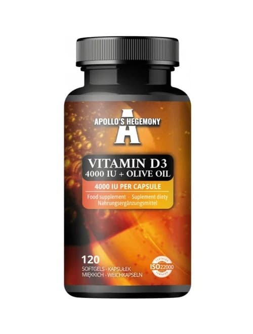 Apollo'S Hegemony Vitamin D3 4000IU + Olijfolie - 120 capsules – Apollo'S Hegemony verpakking