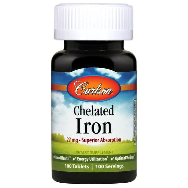 Carlson Chelated Iron 27 mg - 100 tabletter – Carlson Labs förpackning