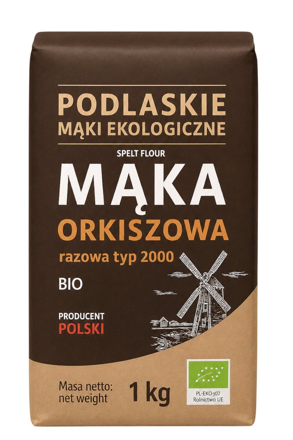 Podlaskie - Ekologiczna Mąka Orkiszowa Pełnoziarnista Typ 2000 1kg – Podlaskie opakowanie