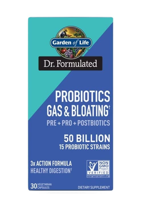 Garden Of Life - Dr. Formulated Probiotics Gas & Bloating 50 mil millones de UFC, 30 cápsulas vegetales – Garden Of Life empaque