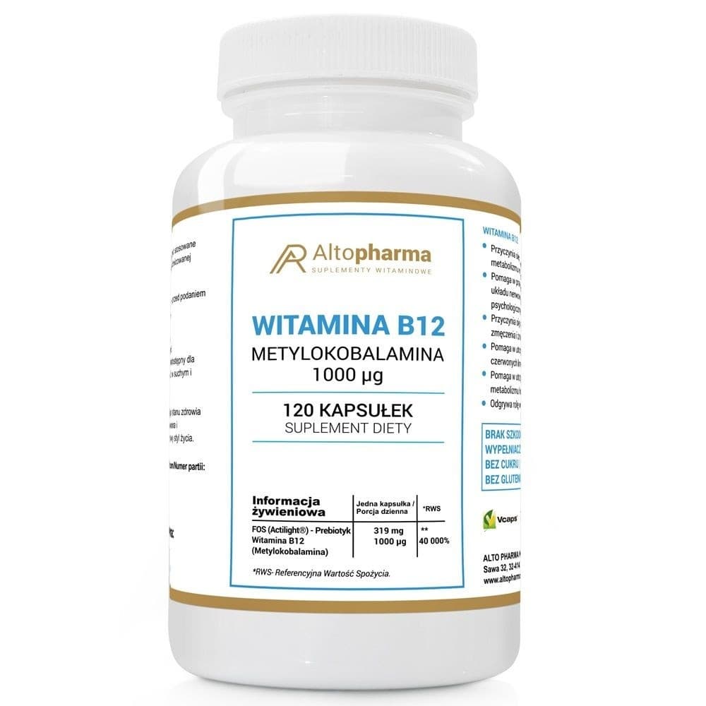 Altopharma Witamina B12 1000 µg Metylokobalamina ŻSPM 120 vege kapsułek – Altopharma emballage