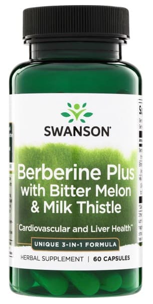 Swanson Berberine Plus z gorzką melonem i ostropestem 60 kapsułek – Swanson opakowanie