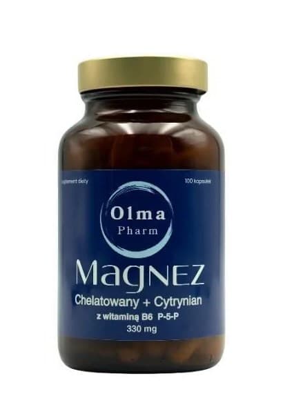 Olma Pharm - Magnesio Quelado + Citrato con Vitamina B6 P-5-P - 100 cápsulas – Olma Pharm empaque