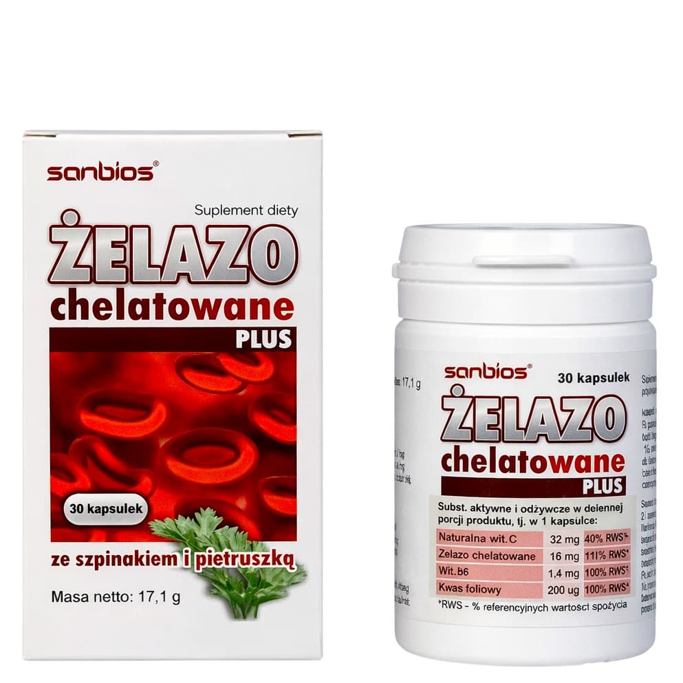 Sanbios - Chelated Iron Plus - 30 kapslar – Sanbios förpackning