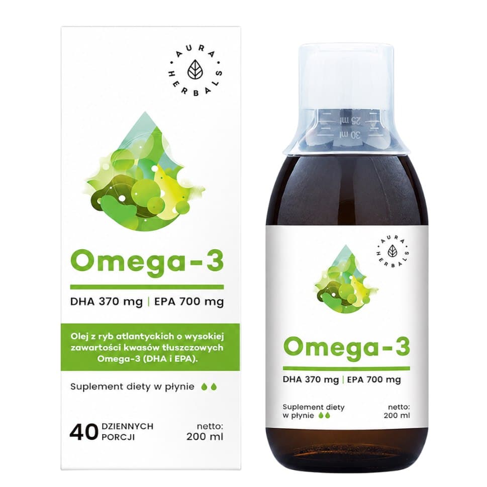 Aura Herbals Omega-3 - 200 ml flüssiges Fischöl – Aura Herbals Verpackung