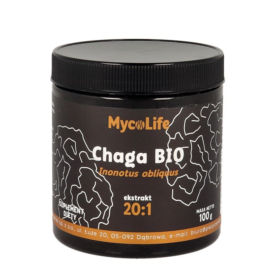 MycoLife - Extracto orgánico de hongo de chaga 20:1 100g – MycoLife empaque