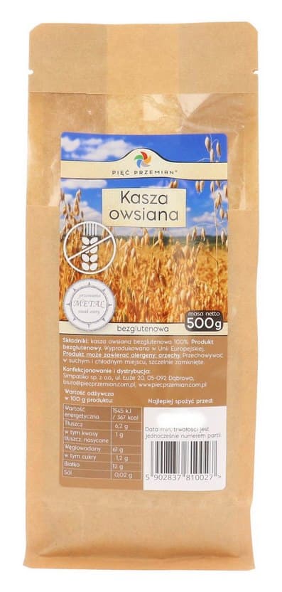Pięć Przemian - Glutenfreie Haferkerne 500g – Pięć Przemian Verpackung