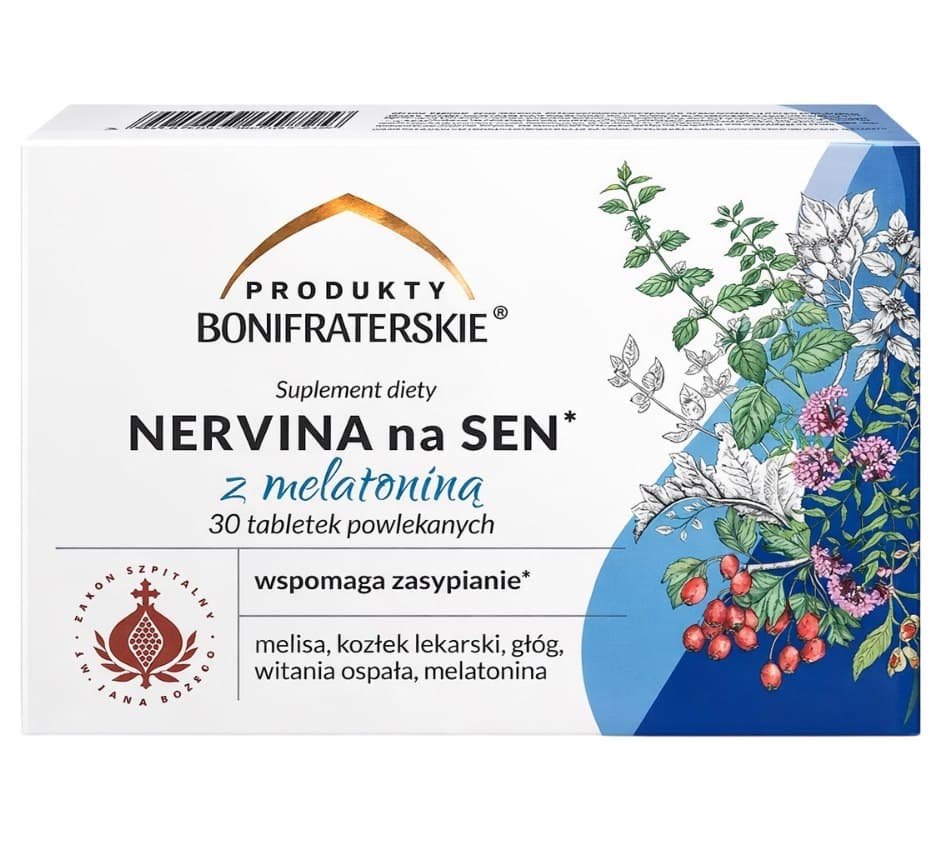 Produkty Bonifraterskie - Nervina Sleep mit Melatonin, 30 Kapseln – Produkty Bonifraterskie Verpackung