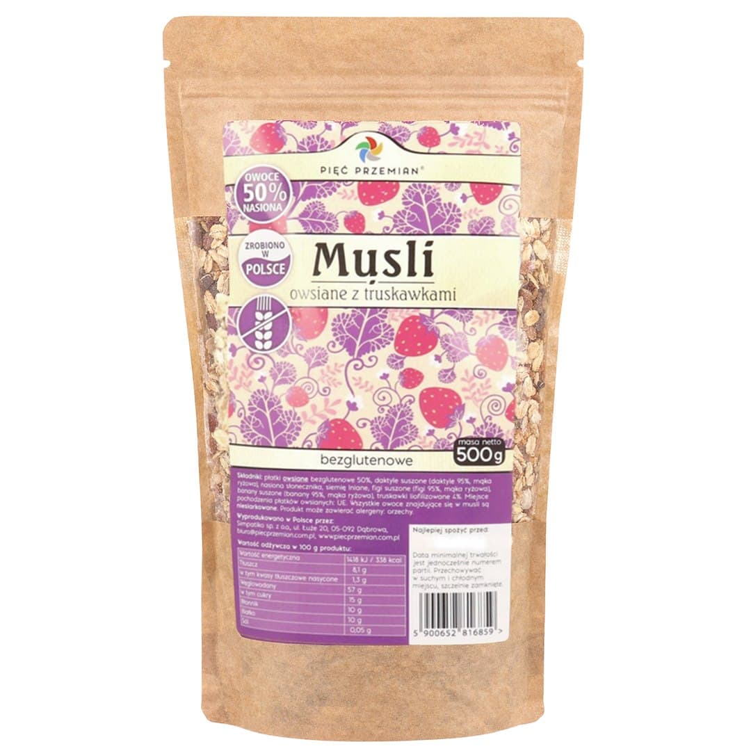 Pięć Przemian - Glutenfreies Hafermüsli mit Erdbeeren 500g