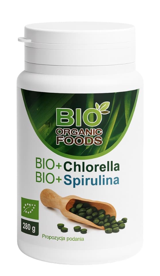 Bio Organic Foods - Chlorella & Spirulina - 280g – Bio Organic Foods förpackning