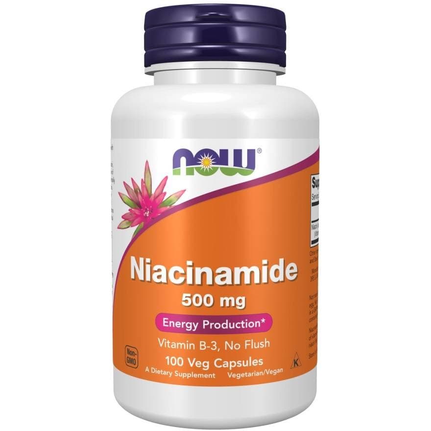 NOW Foods - Niacinamide 500 mg, kapslar 100 st – NOW Foods förpackning