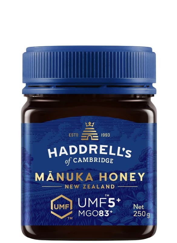 Haddrell's of Cambridge - Mel de Manuka UMF5+ MGO83+ 250g – Haddrell's of Cambridge embalagem