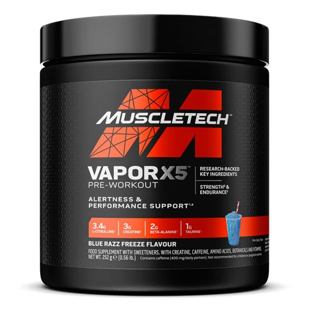 Muscletech Vapor X5 Pre-Workout (Blue Raspberry Freeze - 252g) – Muscletech Verpackung