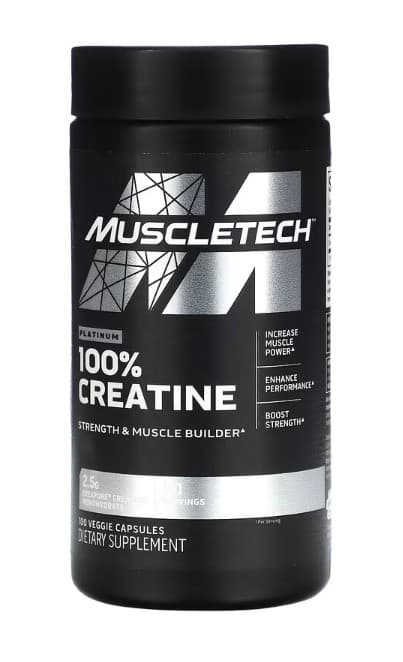 MuscleTech Platinum 100% Creatina 2,5 g – 100 cápsulas vegetales – Muscletech empaque
