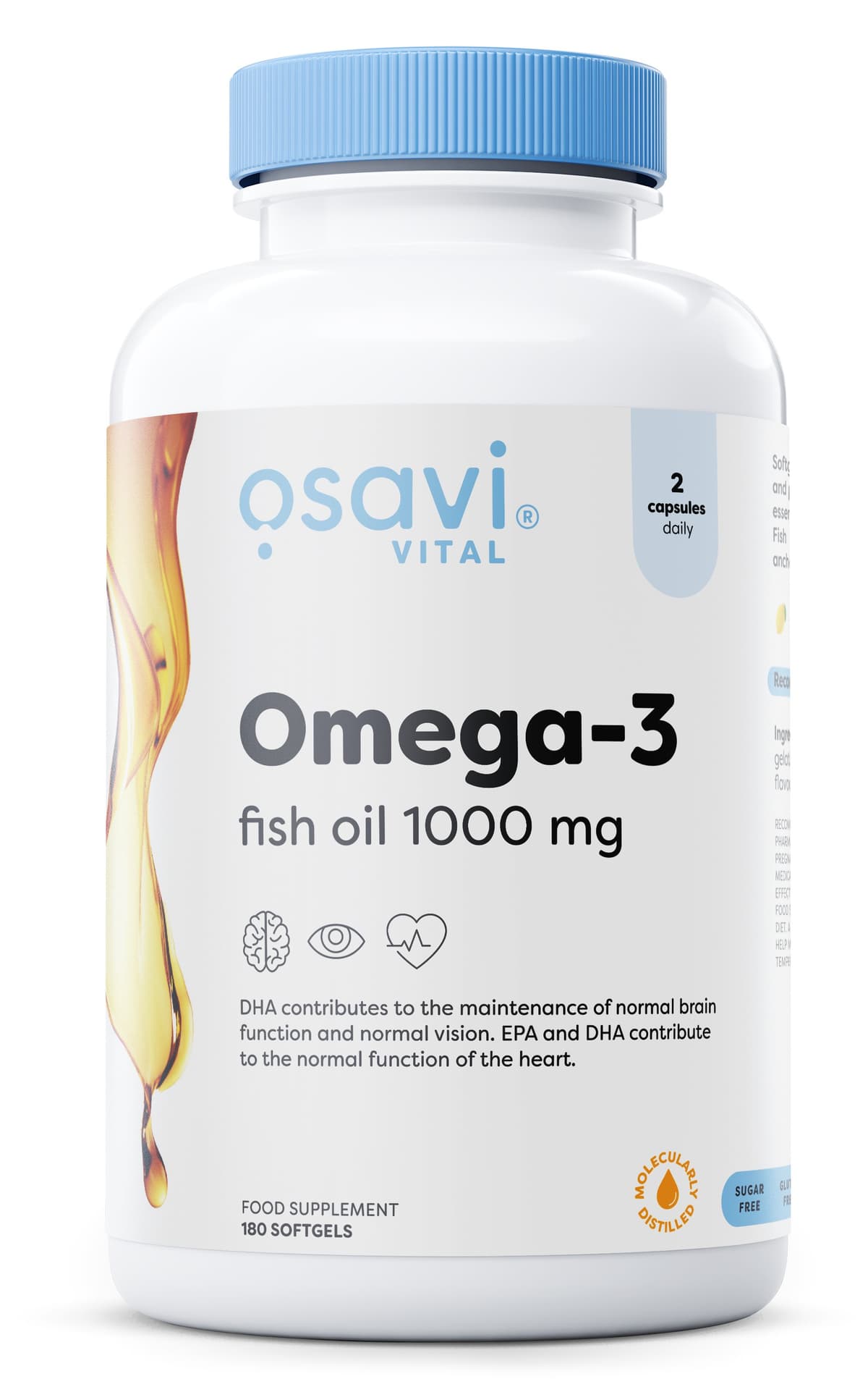Óleo de Peixe Omega-3 Molecularmente Destilado 1000mg - 180 Softgels – Osavi embalagem