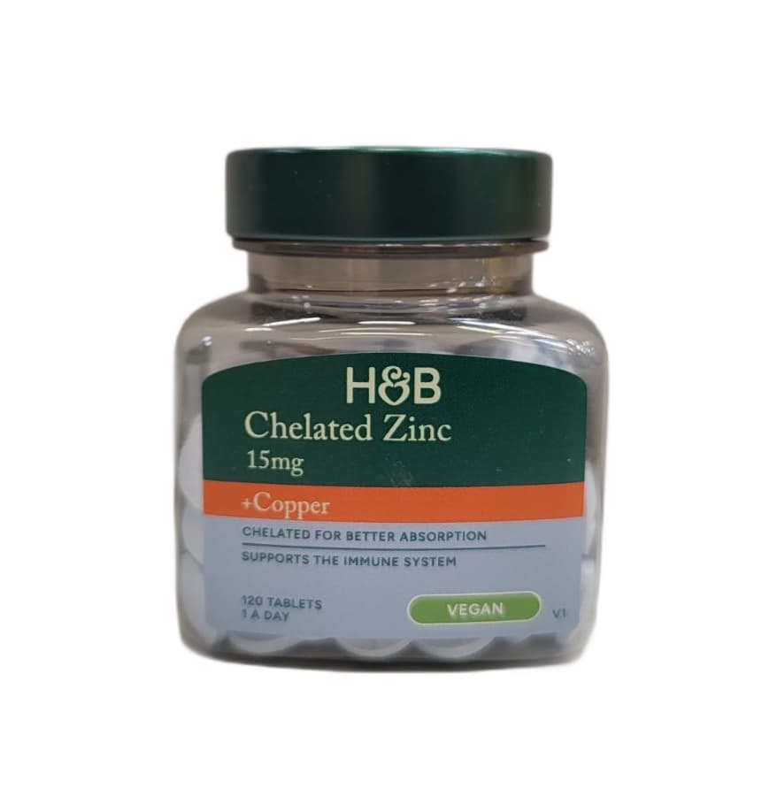 Chelated Zinc + Copper, 15mg - 120 tabletek | Holland & Barrett – Holland & Barrett opakowanie