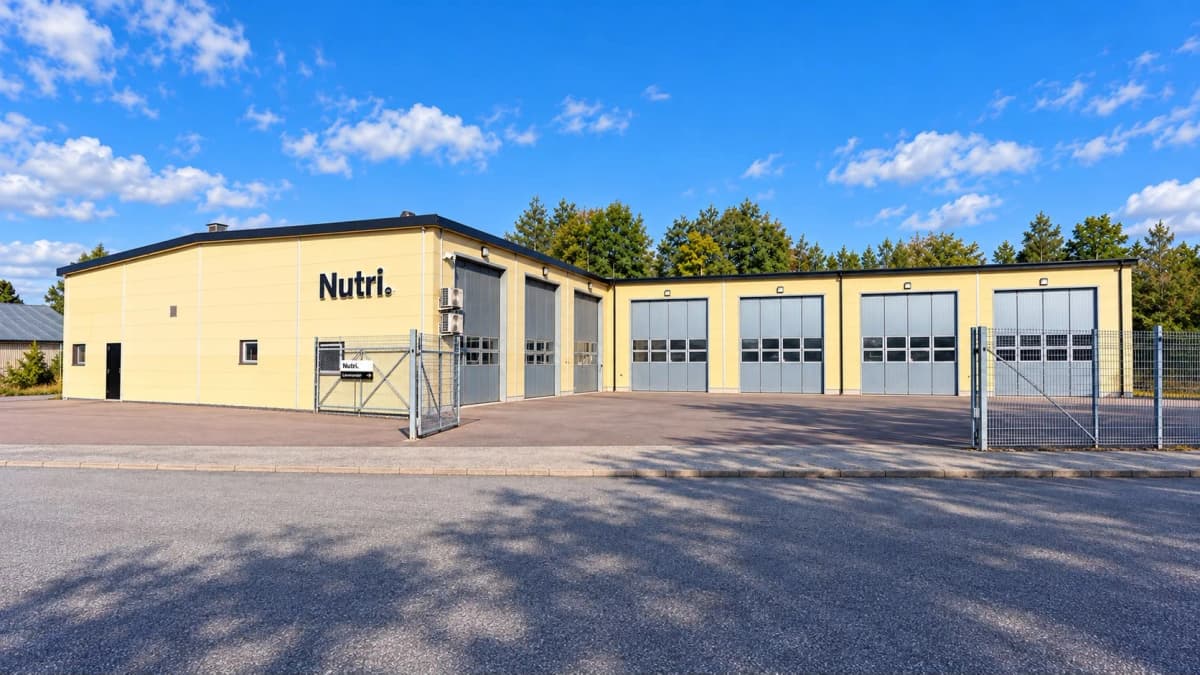 Nutri Nordic AB's warehouse building with the Nutri sign in Staffanstorp