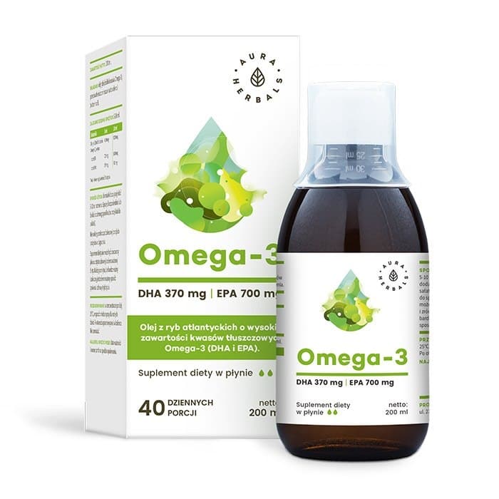Aura Herbals Omega-3 - 200 ml flydende fiskeolie – Aura Herbals embalagem