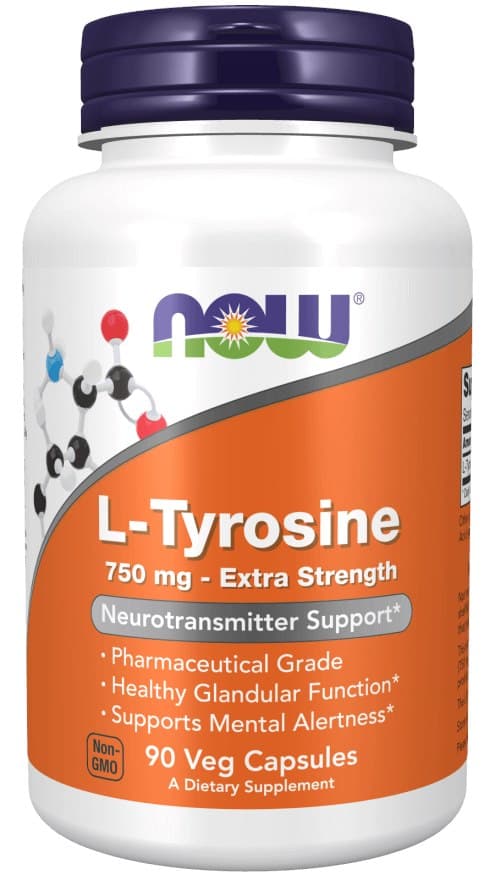 NOW Foods - L-Tyrosine Extra Strength 750mg - 90 cápsulas vegetales – NOW Foods empaque