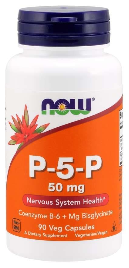 Now Foods P-5-P 50 mg | Vitamina B6 bioativa em cápsulas vegetais – NOW Foods embalagem