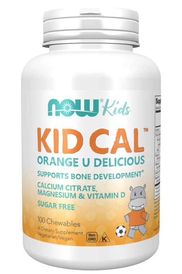 NOW Foods Kid Cal 100 mg cálcio, pastilha mastigável para crianças – NOW Foods embalagem