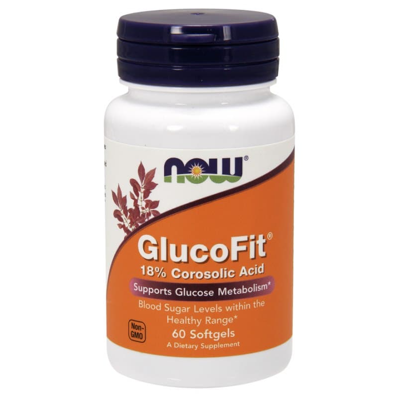 NOW Foods GlucoFit 18% korosolsyre 60 bløde kapsler – NOW Foods embalagem