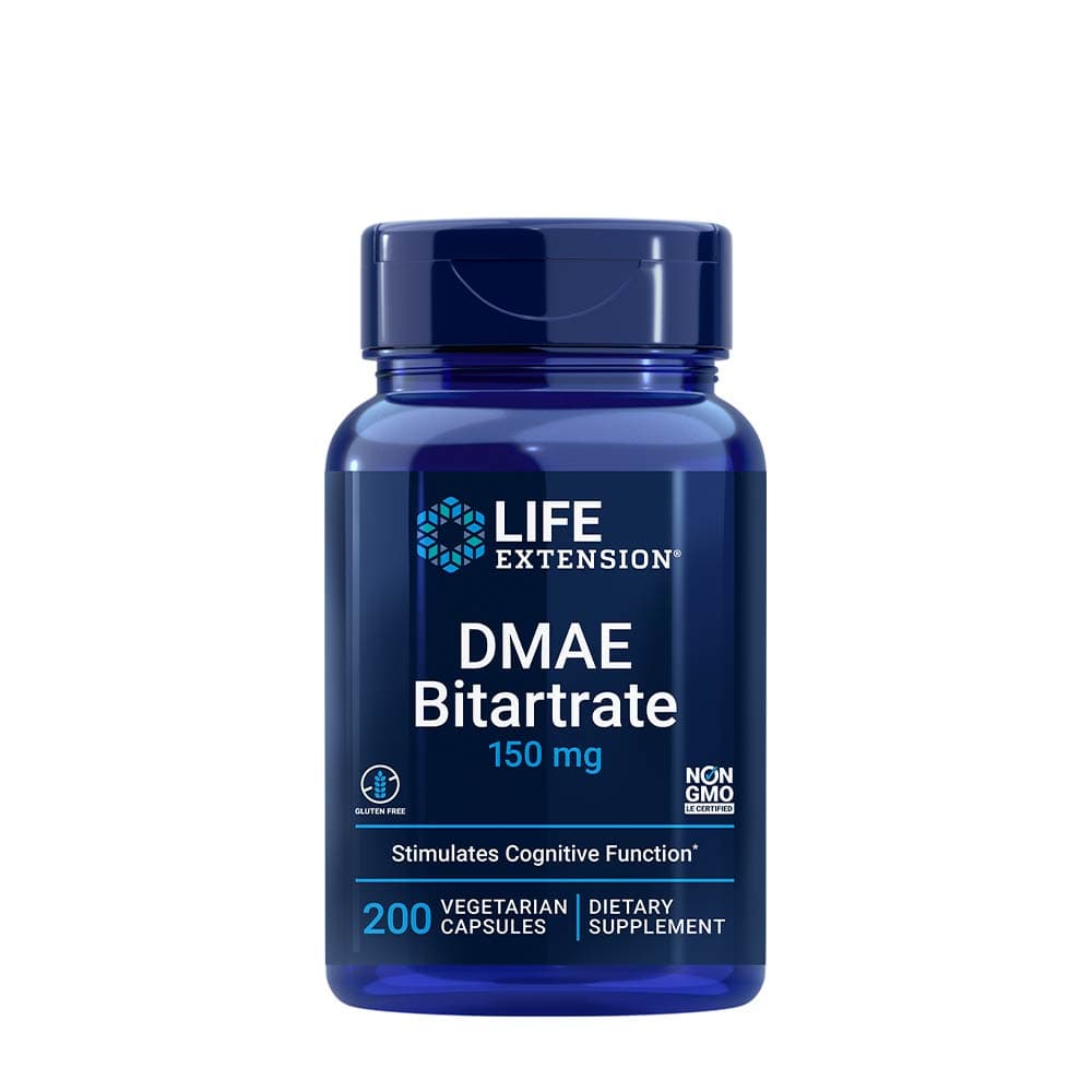 Life Extension DMAE Bitartrate 150 mg - 200 vegetabilske kapsler – Life Extension embalagem