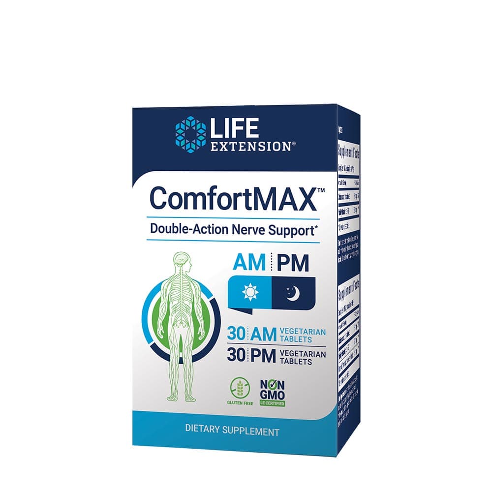 Life Extension ComfortMAX 600 mg PEA - 60 vegetarische Tabletten (30 AM + 30 PM) – Life Extension Verpackung