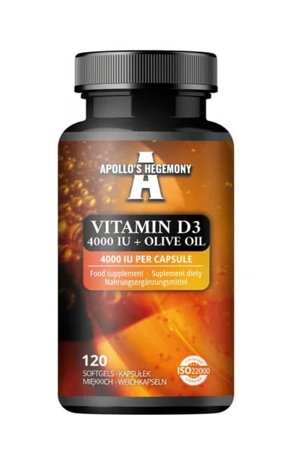 Apollo'S Hegemony Vitamin D3 4000IU + Olivolja - 120 kapslar – Apollo'S Hegemony förpackning