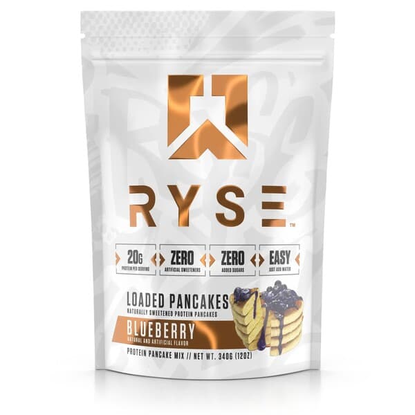 RYSE - Loaded Protein Pancakes, Blueberry - 340g – Ryse förpackning