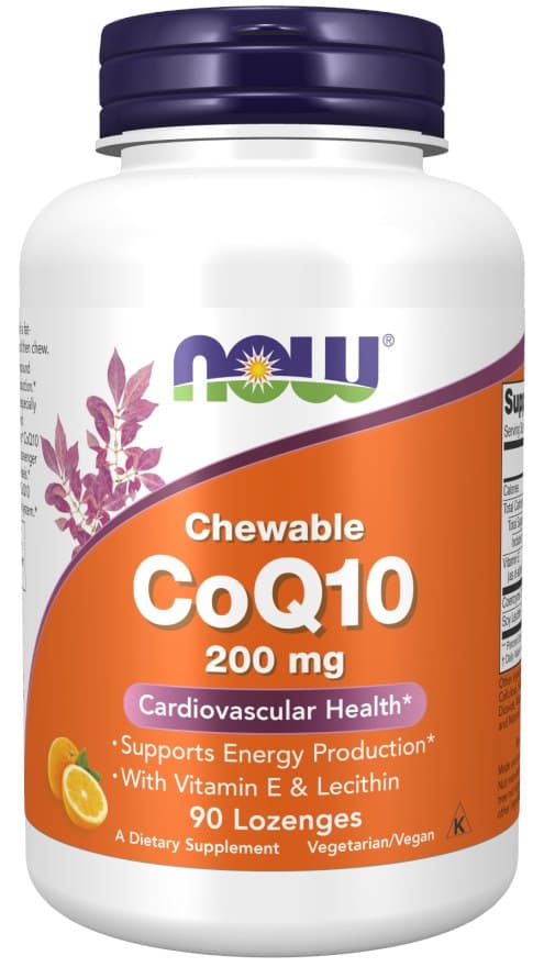 NOW Foods - CoQ10 med lecitin och vitamin E 200mg – 90 tuggtabletter – NOW Foods förpackning