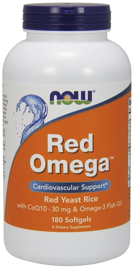 NOW Foods Red Omega™ Fiskolja med Röd Jästris och CoQ10 180 Softgels – NOW Foods förpackning