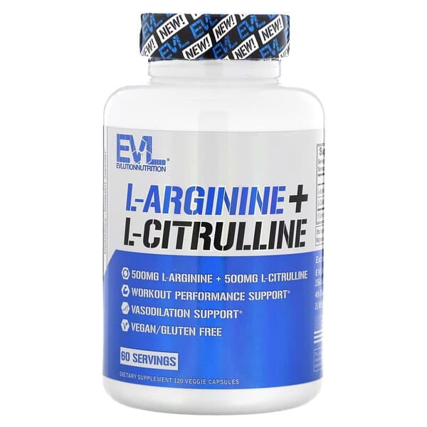 EVLution Nutrition L-Arginine + L-Citrulline, 120 veganska kapslar