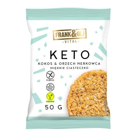 Frank&Oli Keto Ciastko Miękkie Kokos i Orzech Nerkowca 50g – Frank&Oli förpackning