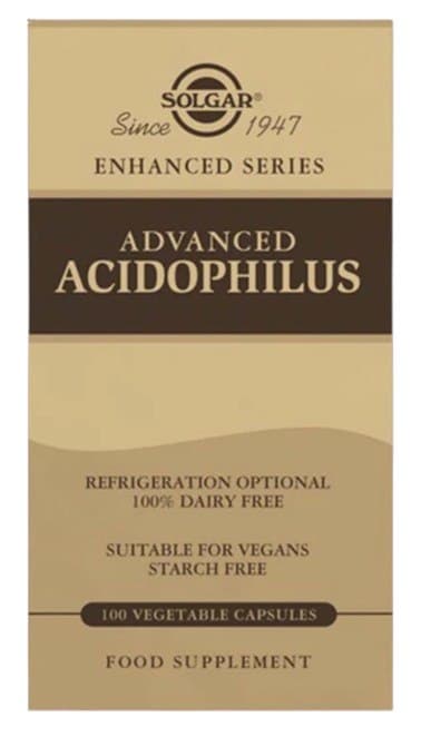 Solgar Advanced Acidophilus 100 vegetabiliska kapslar – Solgar förpackning