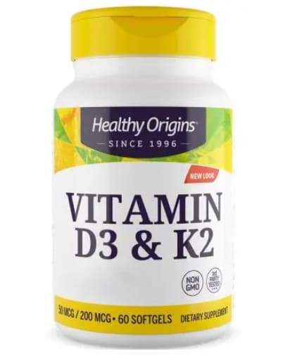 Healthy Origins - Vitamin D3 & K2 - 60 kapslar – Healthy Origins förpackning