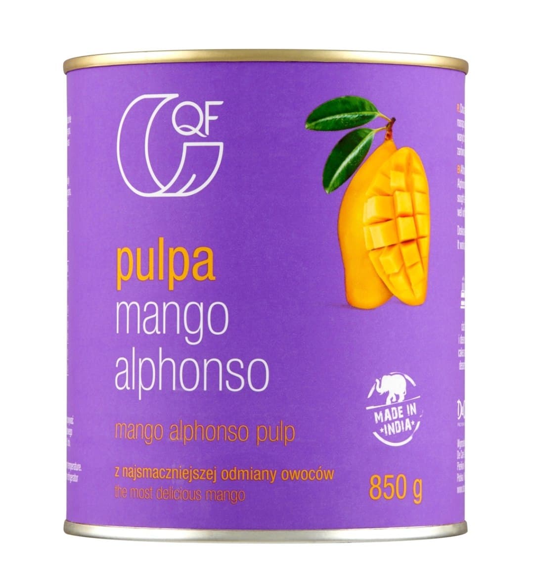 QF Mango pulp Alphonso without added sugar 850 g | de care group – QF packaging
