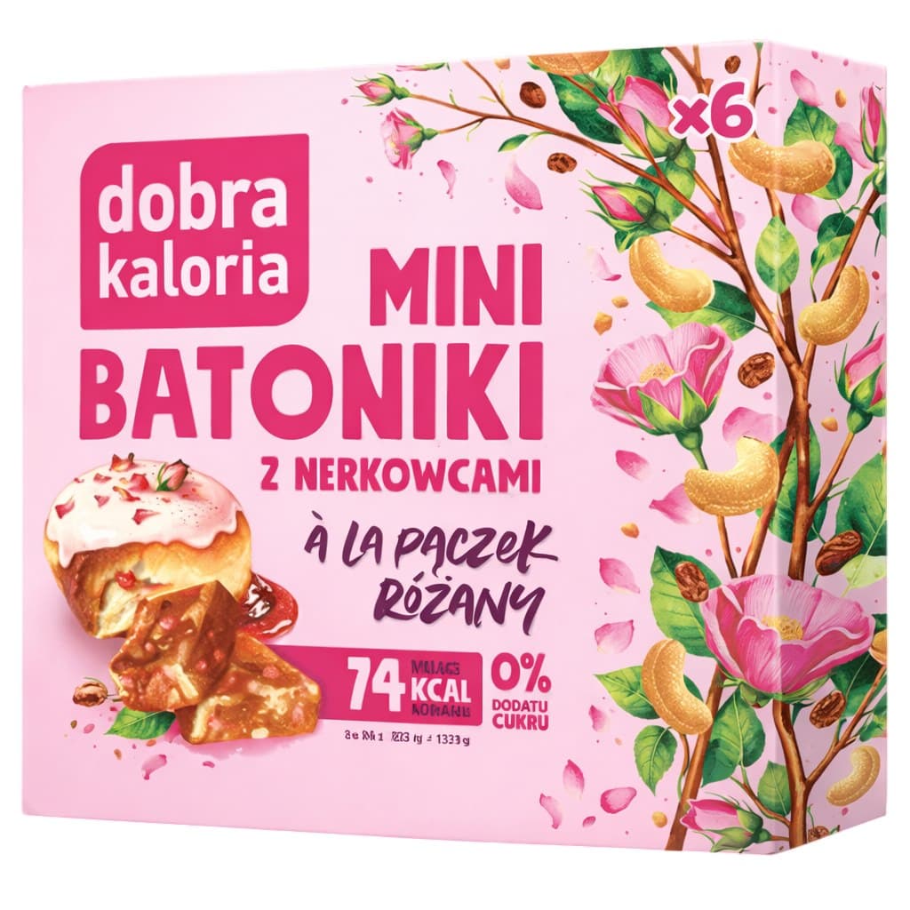 Kubara - Mini Bars Rose Donut Style med Cashewnötter 102g | Dobra Kaloria – Kubara förpackning