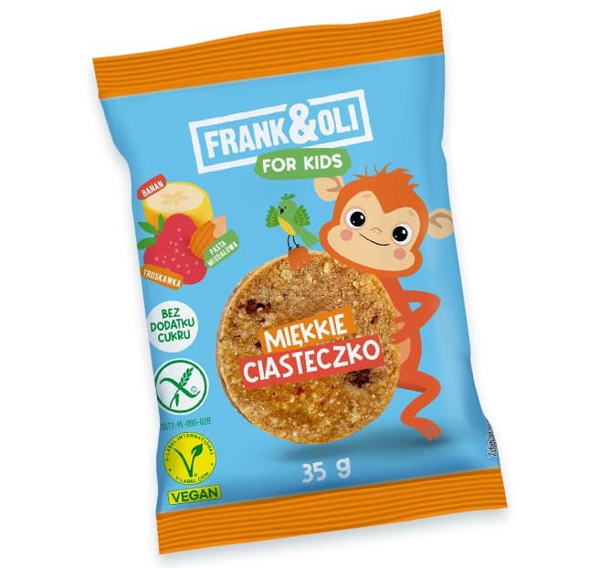 Frank&Oli For Kids Ciasteczko med mandelpasta, banan och jordgubb 35g – Frank&Oli förpackning