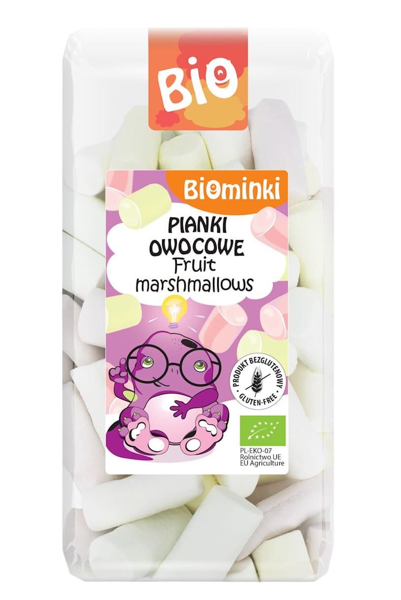 Biominki - Ekologiska Glutenfria Fruktmarshmallows 100g – Biominki förpackning