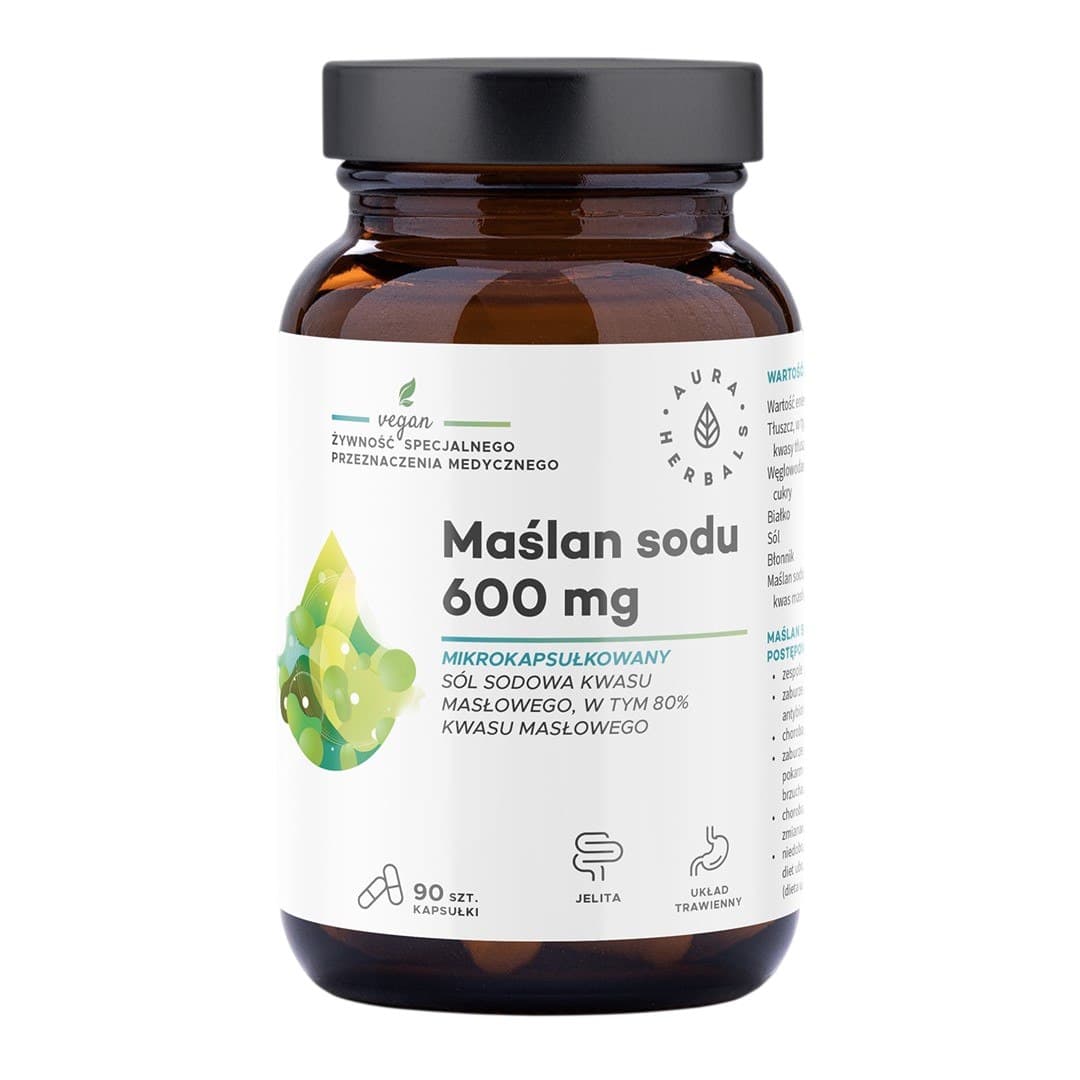 Aura Herbals - Sodium Butyrate - 600mg, 90 kapslar – Aura Herbals förpackning
