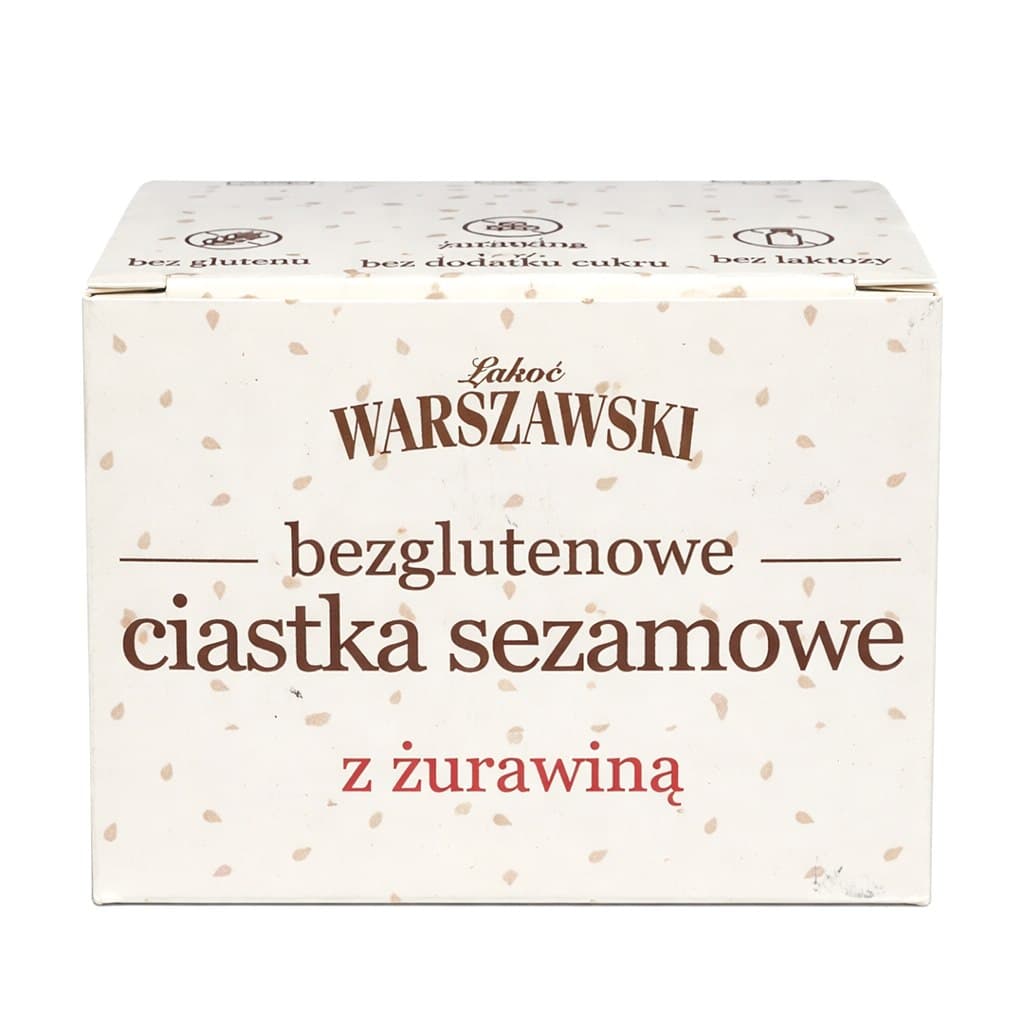 Łahoć Warszawski - Sesam och Tranbärskakor Glutenfria 150g – Łahoć Warszawski förpackning